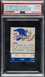 June 8, 1976 Boston Red Sox (vs. Oakland Athletics) Ticket Stub PSA VG-EX 4 - The Day Wade Boggs and Rickey Henderson were Drafted