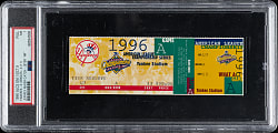 October 9, 1996 New York Yankees (vs. Baltimore Orioles) ALCS Full Ticket PSA NM 7 - Derek Jeter Home Run and Jeffrey Maier Catch