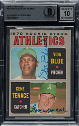 Signed 1970 O-Pee-Chee #21 Vida Blue/Gene Tenace Beckett GEM MINT 10