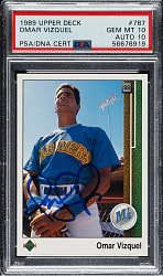 Signed 1989 Upper Deck #787 Omar Vizquel Rookie PSA GEM MINT 10 with GEM MINT 10 Signature