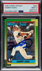 Signed 1990 Topps Tiffany #692 Sammy Sosa Rookie PSA MINT 9 with GEM MINT 10 Signature