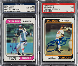 Signed 1974 Topps #20 Nolan Ryan and #40 Jim Palmer Pair - PSA/DNA