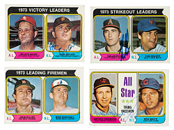 Signed 1974 Topps Leaders Collection (4) Including Ryan, Seaver, Santo, and B. Robinson