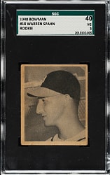 1948 Bowman #18 Warren Spahn Rookie SGC VG 40