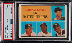 1961 Topps #41 NL Batting Leaders with Willie Mays and Roberto Clemente PSA NM 7