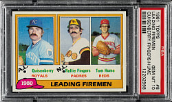 1981 Topps #8 Leading Fireman with Rollie Fingers PSA GEM MINT 10
