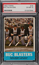1963 Topps #18 Buc Blasters with Roberto Clemente PSA EX-MT 6