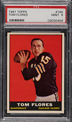 1961 Topps Football #186 Tom Flores Rookie PSA MINT 9
