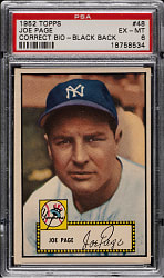 1952 Topps #48 Joe Page Correct Bio Black Back PSA EX-MT 6
