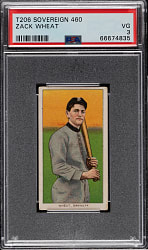 1909-1911 T206 White Border Zack Wheat Rookie PSA VG 3 - Sovereign 460 Back