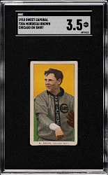 1909-1911 T206 White Border Mordecai Brown Chicago on Shirt SGC VG+ 3.5