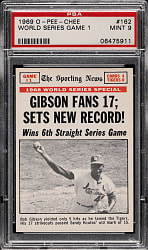 1969 O-Pee-Chee #162 World Series Game 1 with Bob Gibson PSA MINT 9