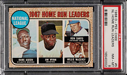 1968 O-Pee-Chee #5 NL Home Run Leaders with Hank Aaron, Willie McCovey, and Ron Santo PSA NM-MT 8