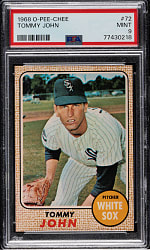 1968 O-Pee-Chee #72 Tommy John PSA MINT 9