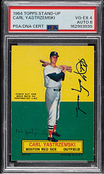 Signed 1964 Topps Stand-Up Carl Yastrzemski Short Print PSA VG-EX 4 with NM-MT 8 Signature
