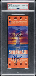 1989 Super Bowl XXIII Full Ticket Signed by MVP Joe Montana and Steve Young PSA/DNA MINT+ 9.5