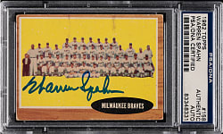 Signed 1962 Topps #158 Milwaukee Braves with Warren Spahn - PSA/DNA