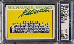 Signed 1964 Topps #132 Milwaukee Braves with Eddie Mathews - PSA/DNA