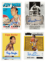 1996 to 2017 Topps, Upper Deck, and Panini Basketball Autographs Collection (4): Rick Barry, Reggie Theus, Elgin Baylor, and Michael Cooper