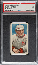 1909-1911 T206 White Border Buck Herzog PSA VG 3 - Black Lenox Back - 1 of 2 - Highest Graded!