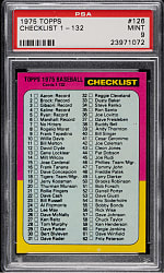 1975 Topps #126 Checklist 1-132 PSA MINT 9