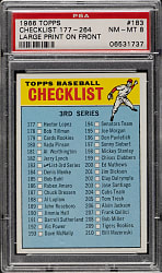 1966 Topps #183 Checklist (Small Print on Front) PSA NM-MT 8