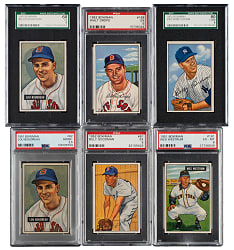 1951 and 1952 Bowman PSA- and SGC-Graded Collection (6) Including Lou Boudreau