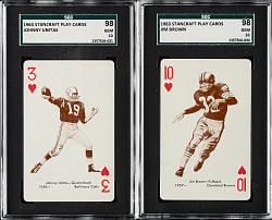 1963 Stancraft Football Play Cards Johnny Unitas and Jim Brown SGC GEM 98 Pair