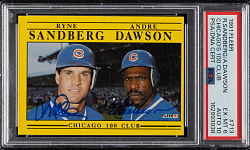 Signed 1991 Fleer #713 Chicago's 100 Club with Ryne Sandberg and Andre Dawson PSA EX-MT 6 with GEM MINT 10 Signatures