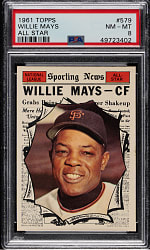 1961 Topps #579 Willie Mays All-Star PSA NM-MT 8