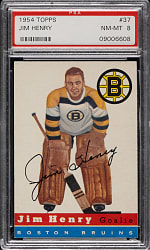 1954-1955 Topps Hockey #37 Jim Henry PSA NM-MT 8