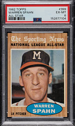1962 Topps #399 Warren Spahn All-Star PSA EX-MT 6