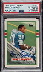 Signed 1989 Topps Traded Football #83T Barry Sanders Rookie PSA/DNA GEM MINT 10