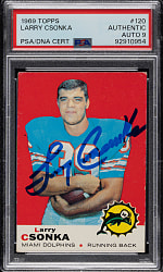Signed 1969 Topps Football #120 Larry Csonka Rookie PSA/DNA MINT 9