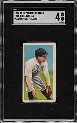 1909-1911 T206 White Border Kid Elberfeld Washington, Fielding SGC VG/EX 4 - El Principe de Gales Back