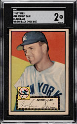 1952 Topps #49 Johnny Sain Incorrect Bio Black Back SGC GOOD 2