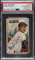 Signed 1951 Bowman #198 Monte Irvin Rookie PSA/DNA GEM MINT 10