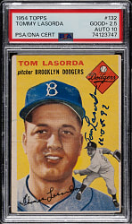 Signed 1954 Topps #132 Tommy Lasorda Rookie PSA GOOD+ 2.5 with GEM MINT 10 Signature