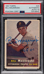 Signed 1957 Topps #24 Bill Mazeroski Rookie PSA/DNA GEM MINT 10
