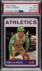 Signed 1964 Topps #244 Tony LaRussa Rookie PSA VG-EX 4 with GEM MINT 10 Signature