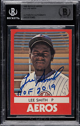 Signed 1980 Wichita Aeros #12 Lee Smith Pre-Rookie - Beckett - "HOF 2019" Inscription