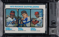 Signed 1973 Topps #614 Rookie Outfielders with Dwight Evans Beckett GEM MINT 10 - Signed by All Three Players!