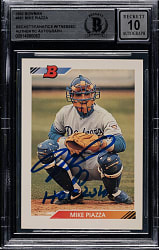 Signed 1992 Bowman #461 Mike Piazza Rookie Beckett GEM MINT 10 - "HOF 2016" Inscription