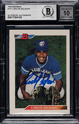 Signed 1992 Bowman #127 Carlos Delgado Rookie Beckett GEM MINT 10
