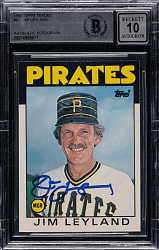 Signed 1986 Topps Traded #66T Jim Leyland Beckett GEM MINT 10