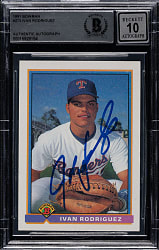 Signed 1991 Bowman #272 Ivan Rodriguez Rookie Beckett GEM MINT 10