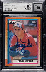 Signed 1990 Topps #757 Larry Walker Rookie Beckett GEM MINT 10
