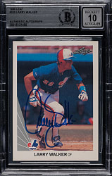 Signed 1990 Leaf #325 Larry Walker Rookie Beckett GEM MINT 10