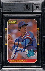 Signed 1987 Leaf Donruss #36 Greg Maddux Rookie Beckett GEM MINT 10