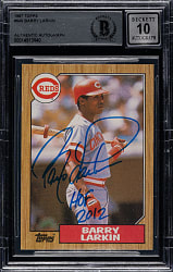 Signed 1987 Topps #648 Barry Larkin Rookie Beckett GEM MINT 10 - "HOF 2012" Inscription